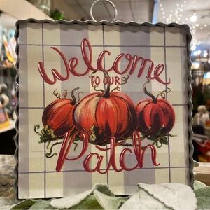 Welcome to Our Patch Plaid and Pumpkins Mini Print with Galvanized Frame